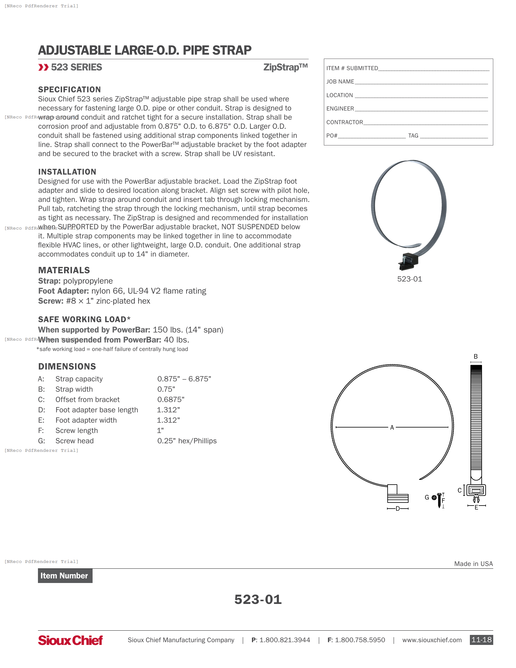523-01 - POWERBAR ZIPSTRAP - SPEC SHEET.PDF Specification Document